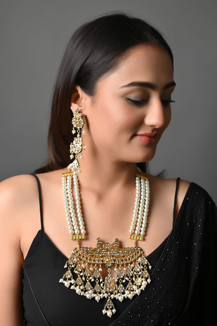 Pearl Beads Stone  | Kundan Gold Pendant With Earrings Luxury Wear