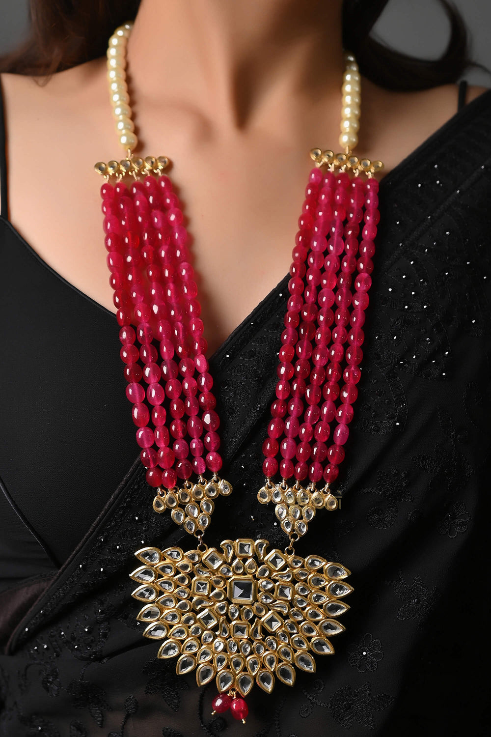 22k Gold Plated Kundan Long Pendant Set