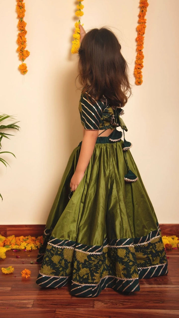 Olive Green Bachapan Idika Lehenga Set | Gotta Lace Work and Soft Net Dupatta