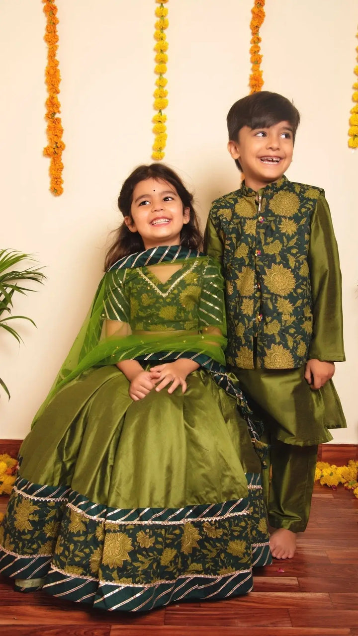 Olive Green Bachapan Idika Lehenga Set | Gotta Lace Work and Soft Net Dupatta