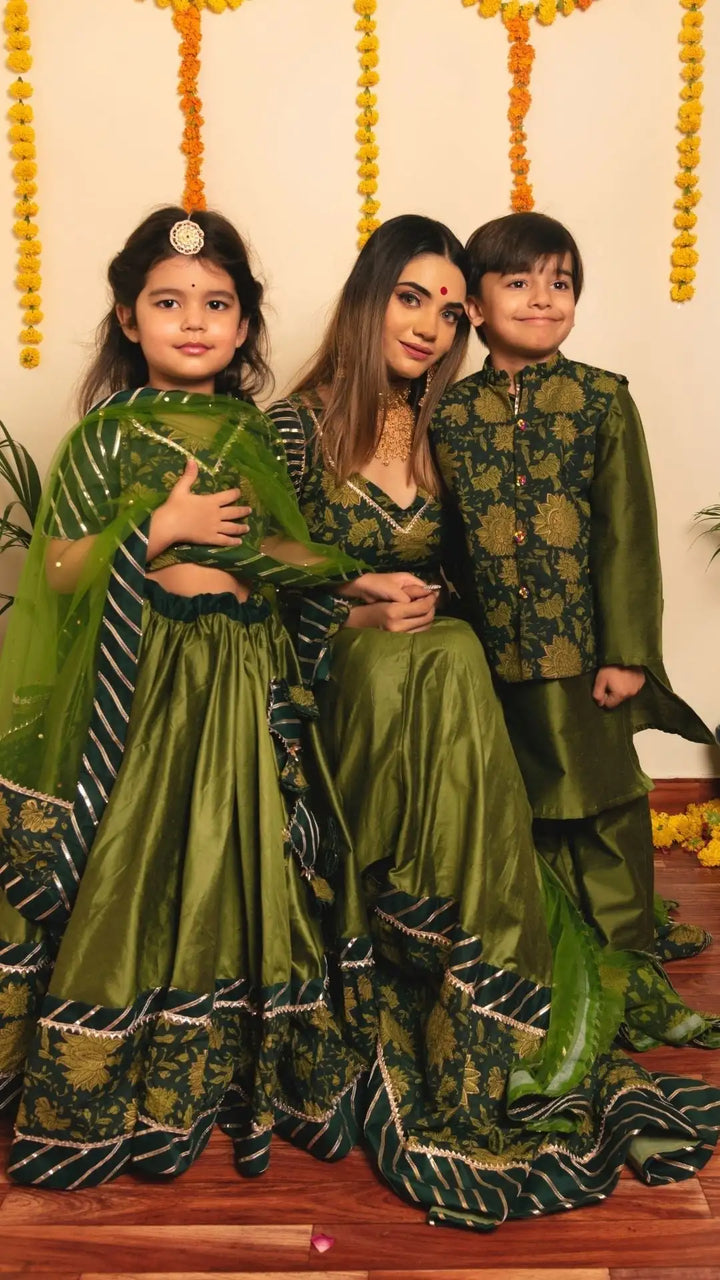 Olive Green Bachapan Idika Lehenga Set | Gotta Lace Work and Soft Net Dupatta