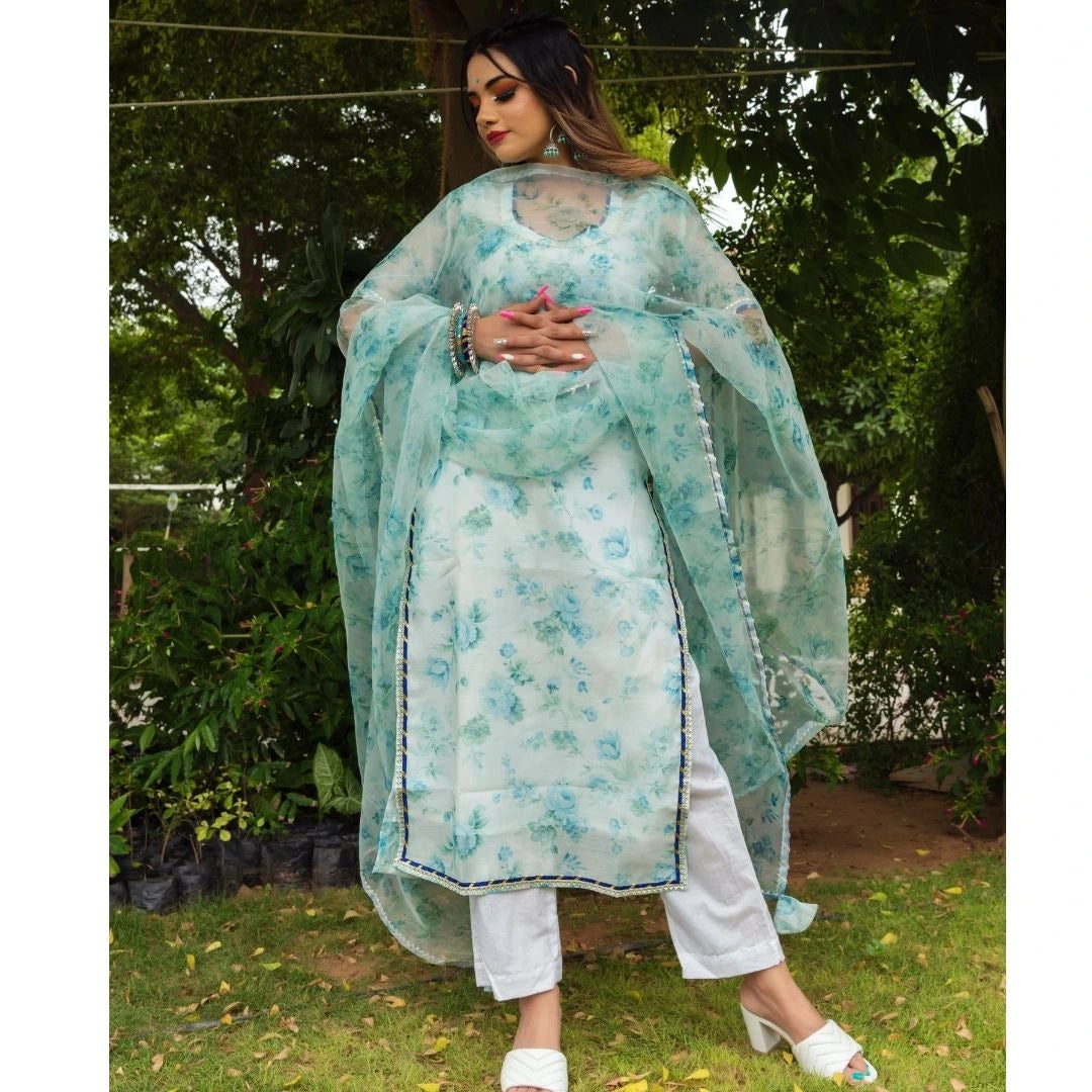 Sea Green Chanderi Kurta Set | Falak Festive Ethnic Wear