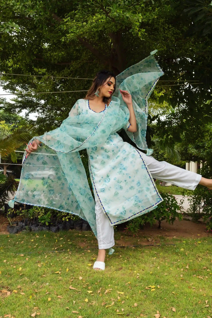 Sea Green Chanderi Kurta Set | Falak Festive Ethnic Wear