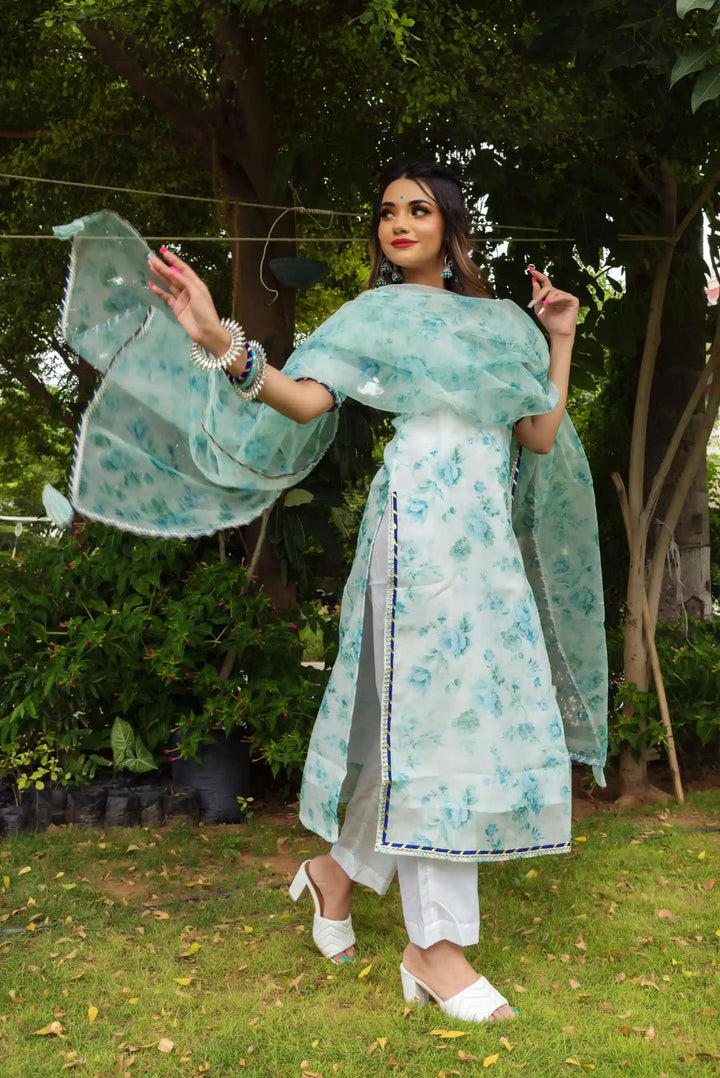 Sea Green Chanderi Kurta Set | Falak Festive Ethnic Wear