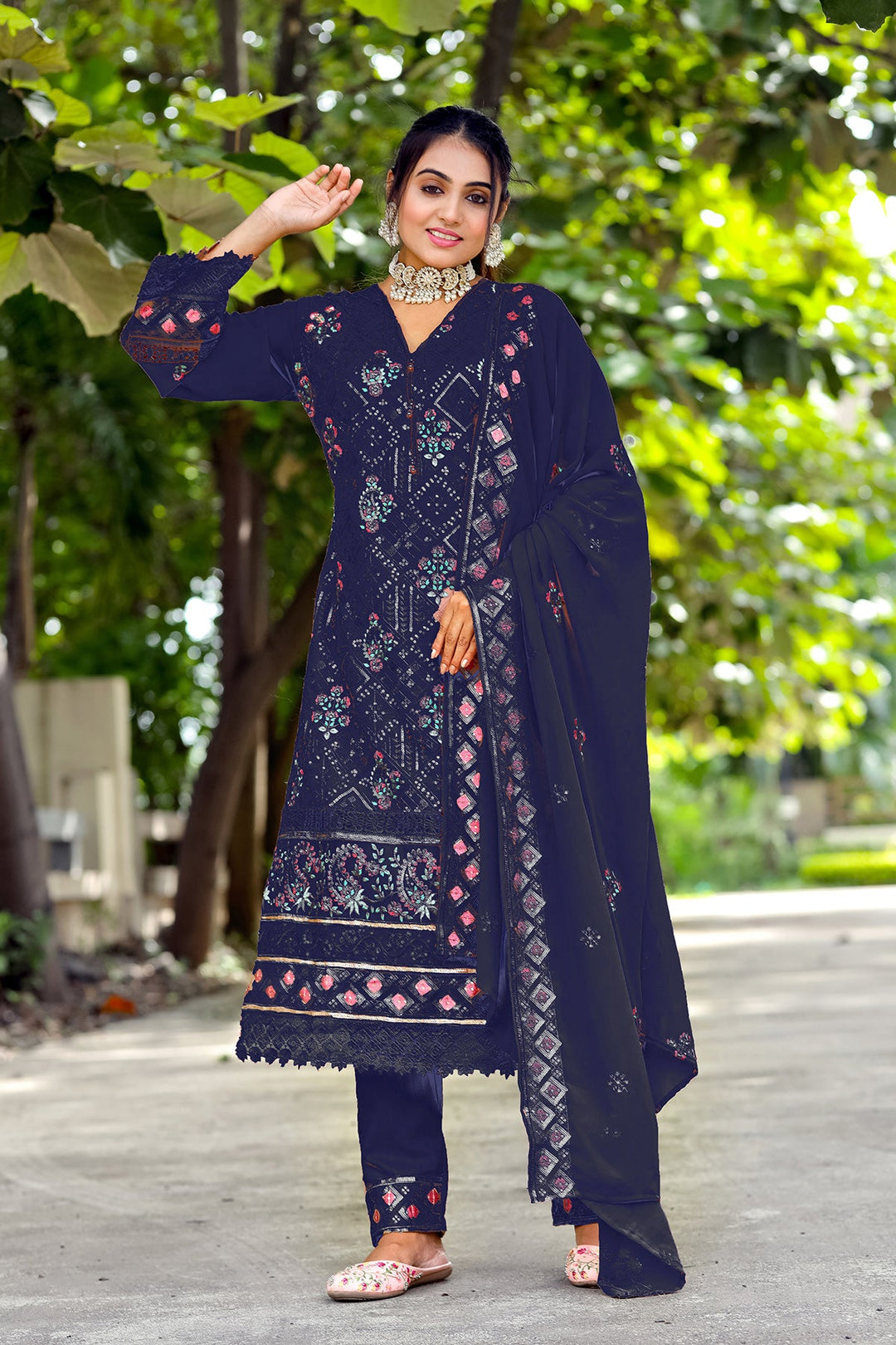 Majestic Navy Blue Georgette Suit | Elegant Salwar Kameez with Dupatta
