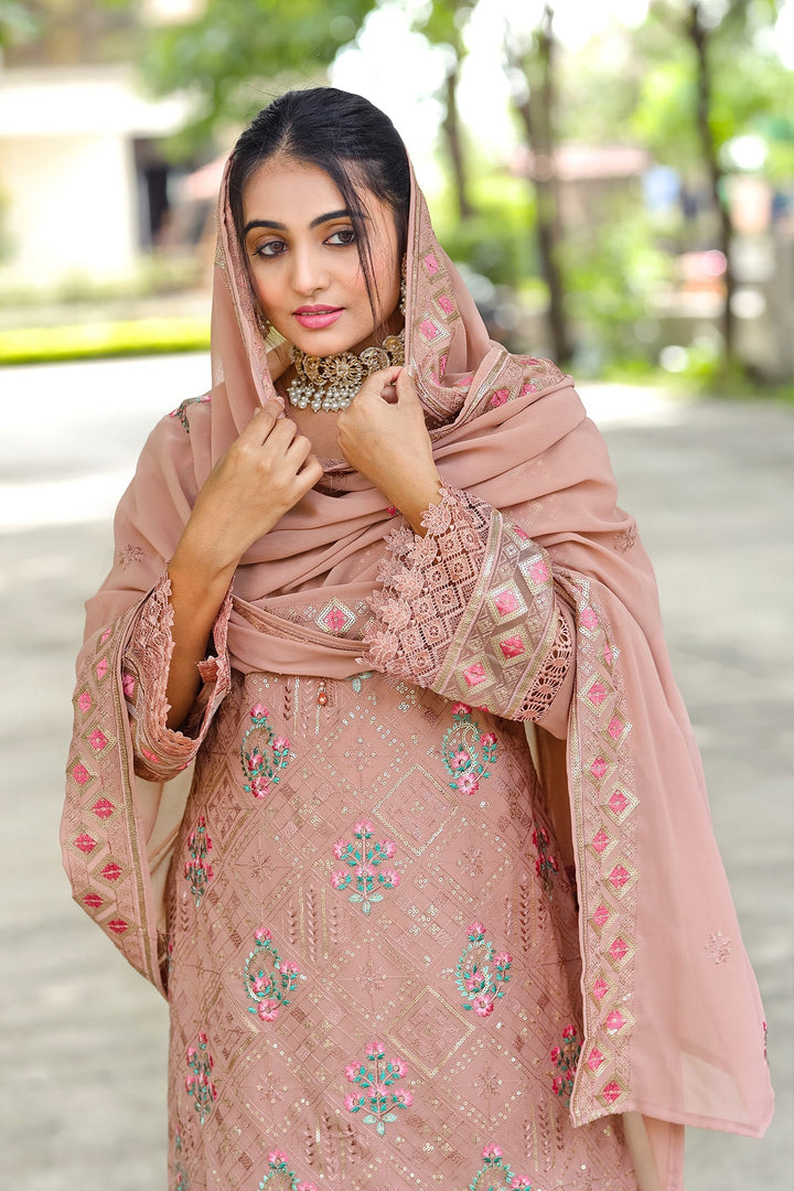 Designer Peach Kameez with Dupatta | Stylish Georgette Ethnic Suit for Women