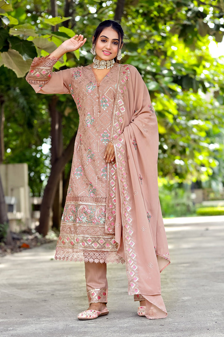 Designer Peach Kameez with Dupatta | Stylish Georgette Ethnic Suit for Women