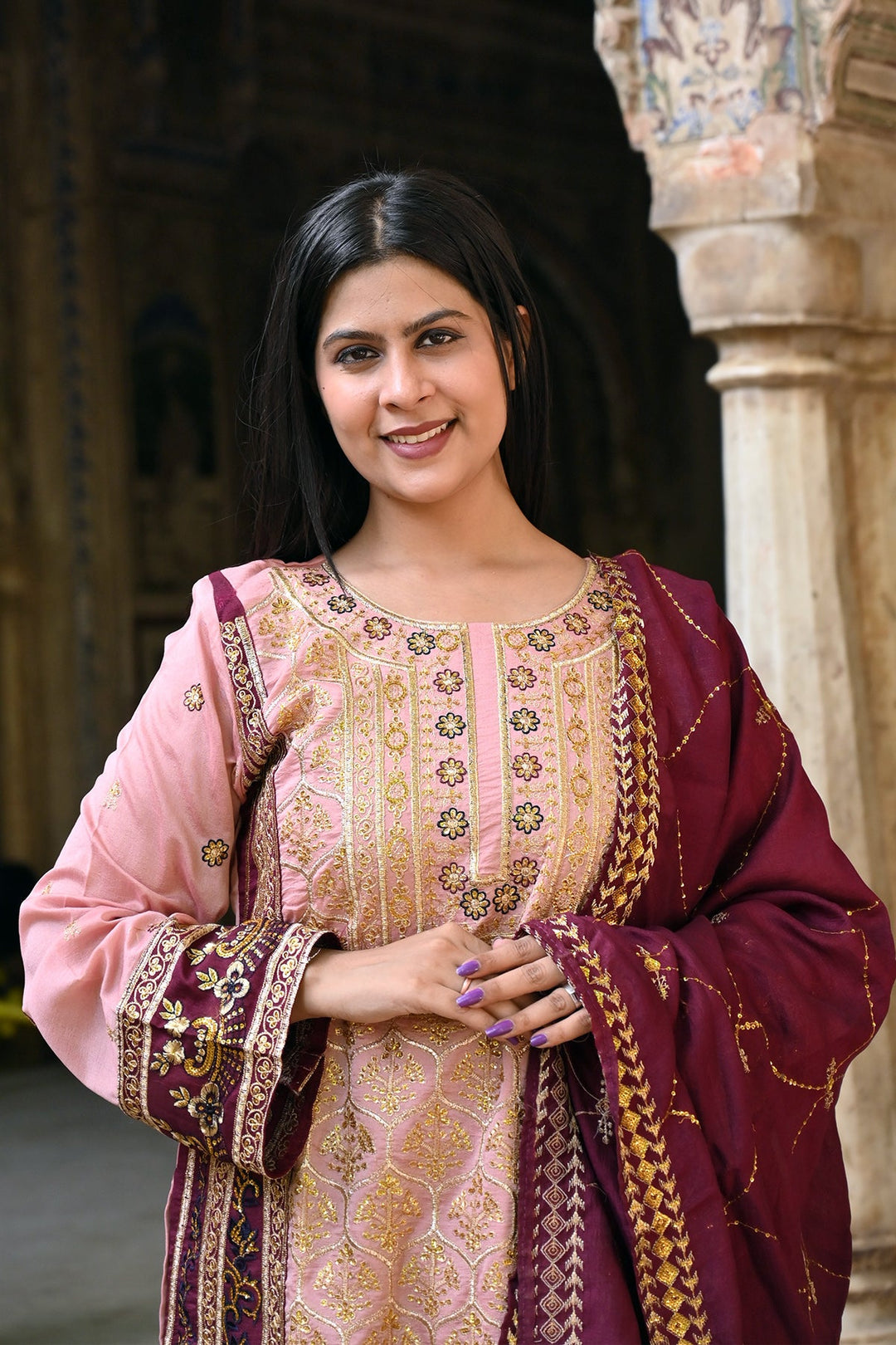 Designer Baby Pink Kameez with Dupatta | Stylish Georgette Ethnic Suit