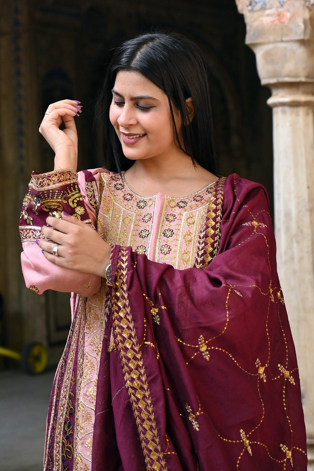 Designer Baby Pink Kameez with Dupatta | Stylish Georgette Ethnic Suit