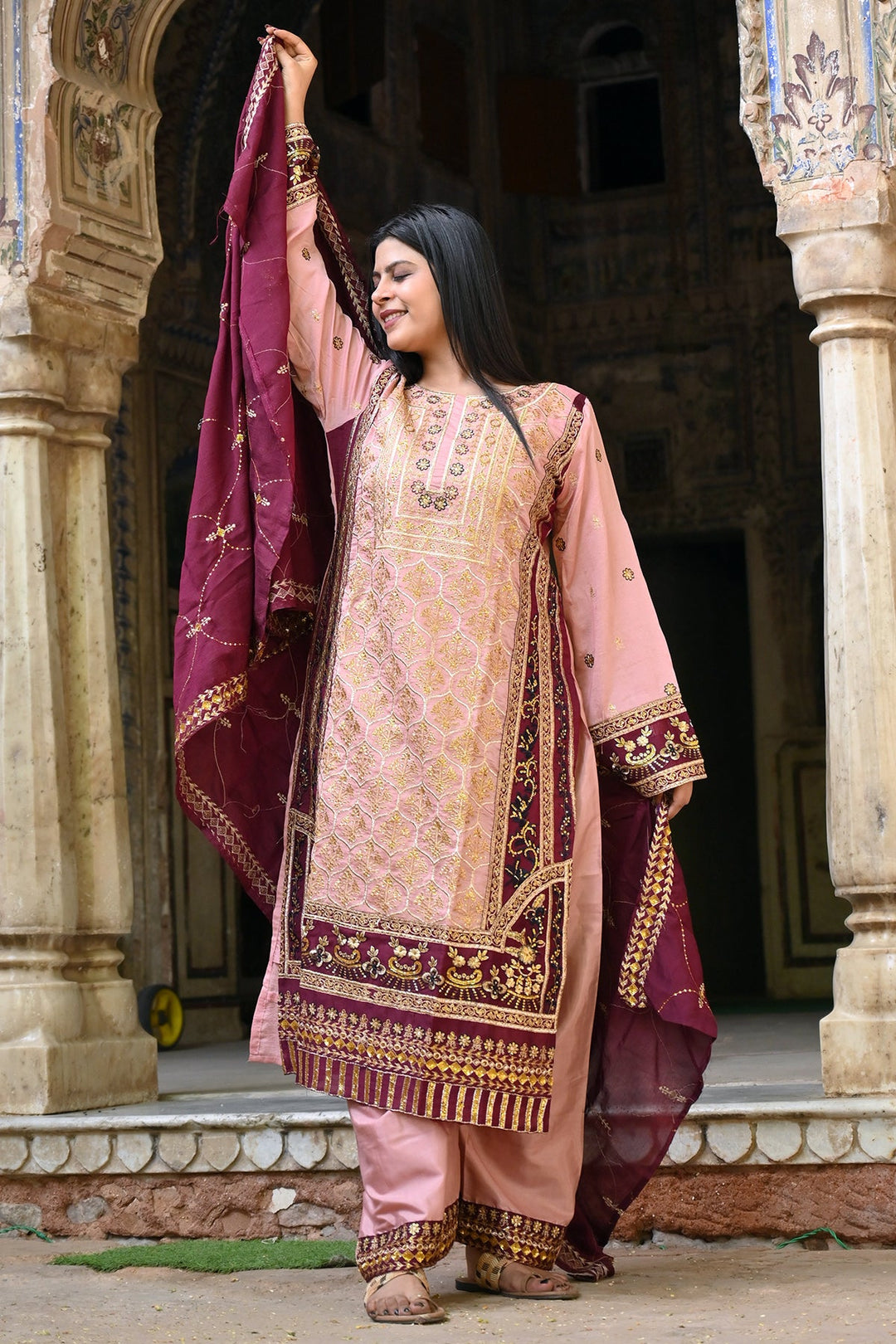Designer Baby Pink Kameez with Dupatta | Stylish Georgette Ethnic Suit