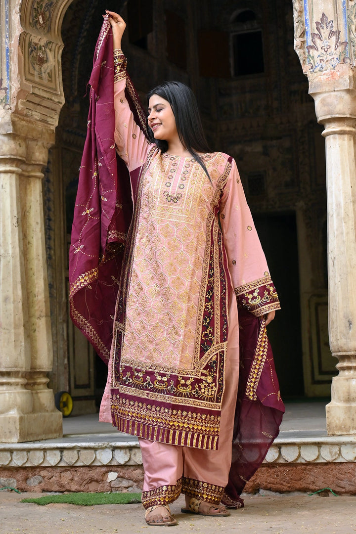 Designer Baby Pink Kameez with Dupatta | Stylish Georgette Ethnic Suit