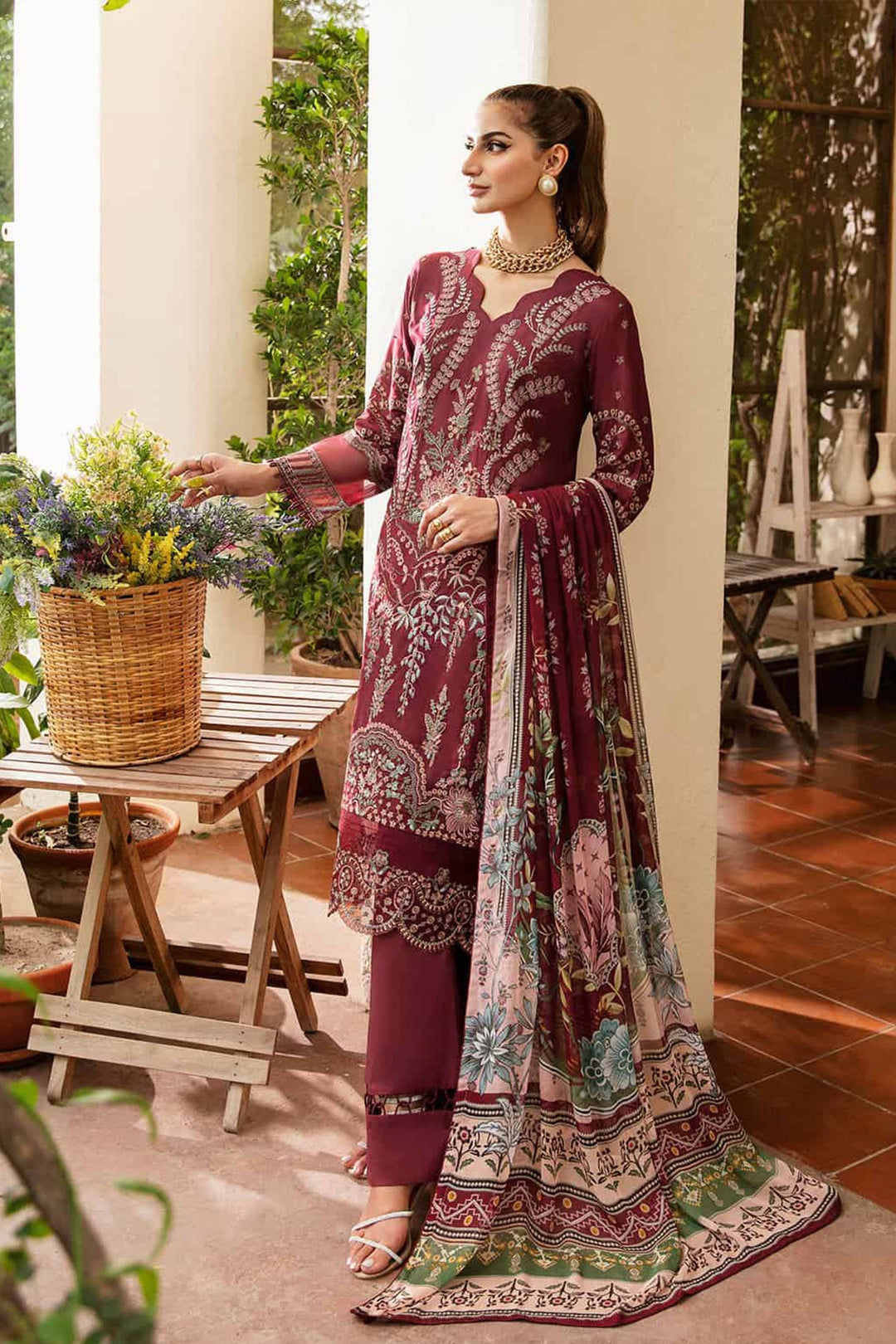 Maroon Rayon Salwar Suit | Stylish Ethnic Wear with Chiffon Printed Dupatta