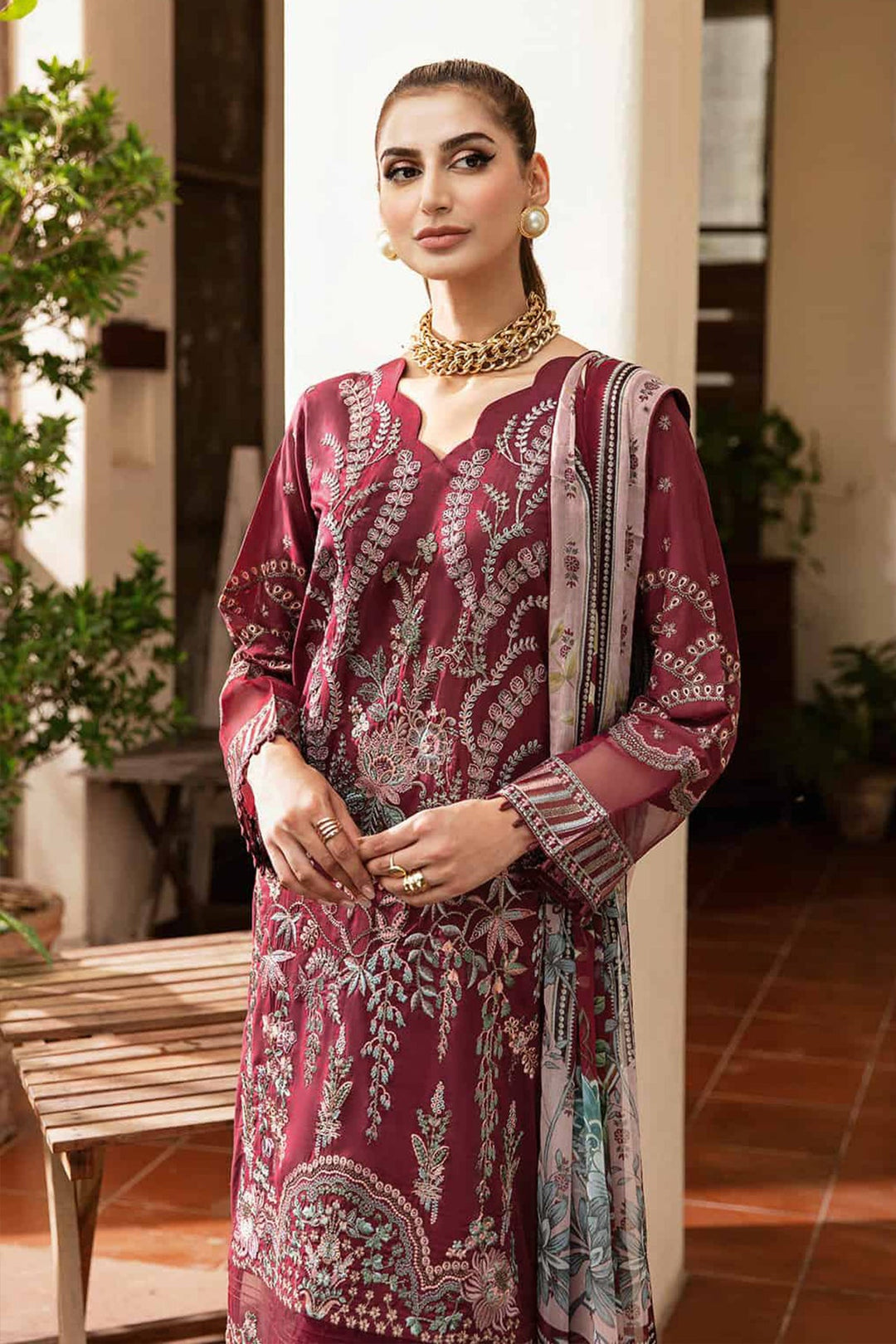 Maroon Rayon Salwar Suit | Stylish Ethnic Wear with Chiffon Printed Dupatta