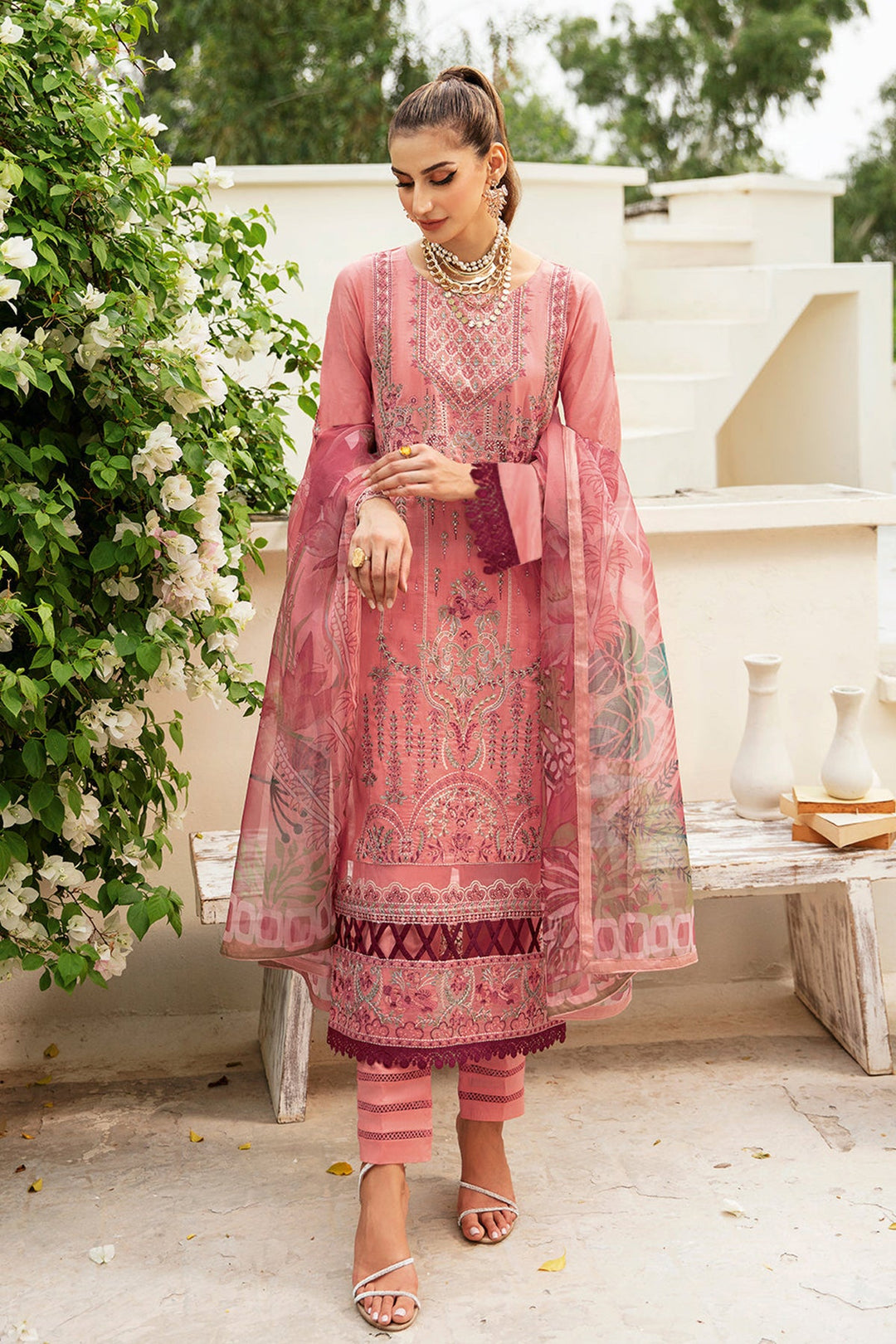 Stylish Rayon Coral Pink Salwar Kameez | Digital Printed Cotton Dupatta