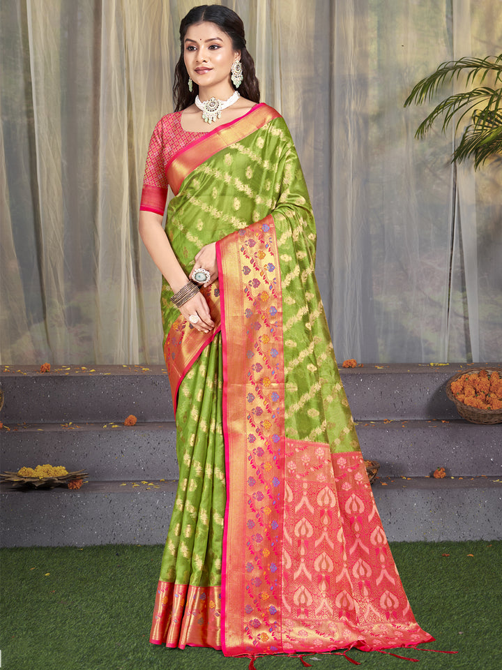 Parrot Green Designer Silk Saree with Jacquard Designer Work
