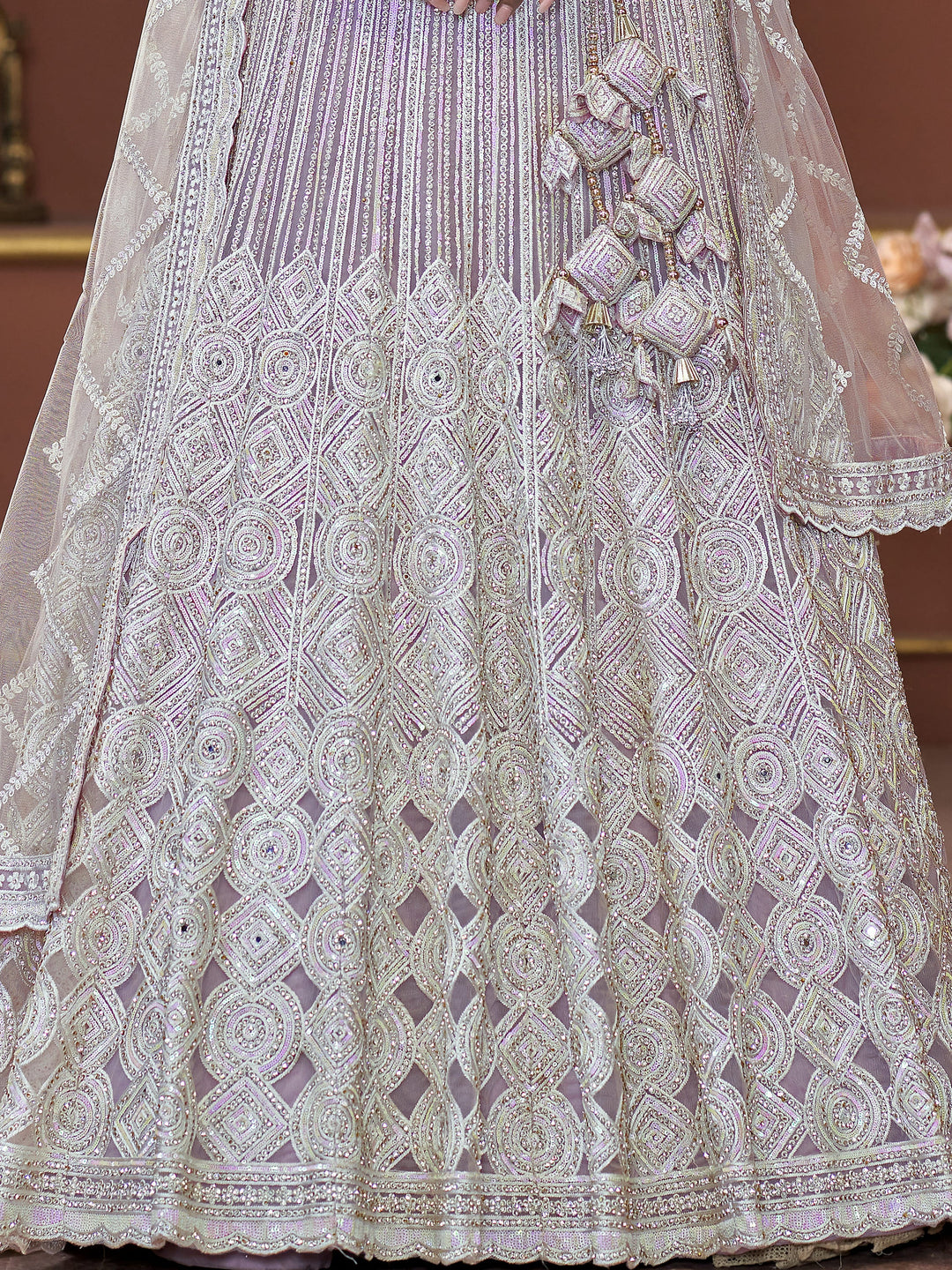 Pastel lavender lehenga choli for bridesmaids