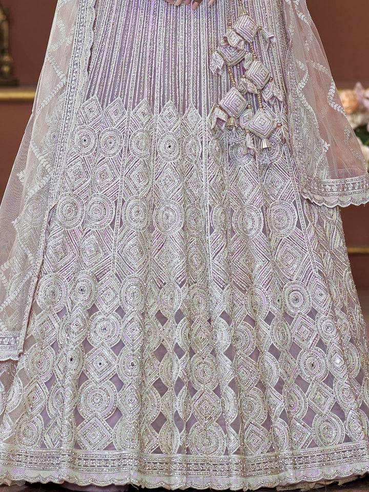 Pastel lavender lehenga choli for bridesmaids