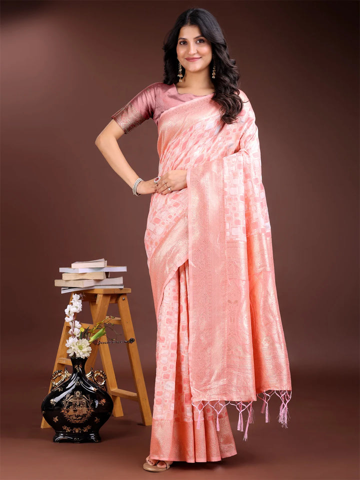 Peach ethnic saree in linen cotton

