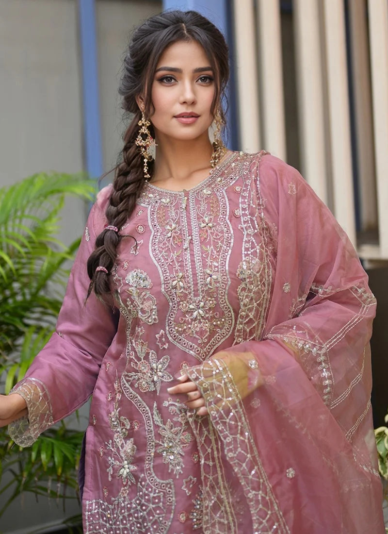 Pink Organza Kameez with Salwar | Paired with a Stunning Organza Dupatta