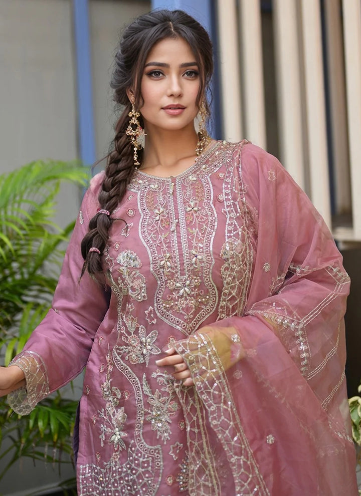 Pink Organza Kameez with Salwar | Paired with a Stunning Organza Dupatta
