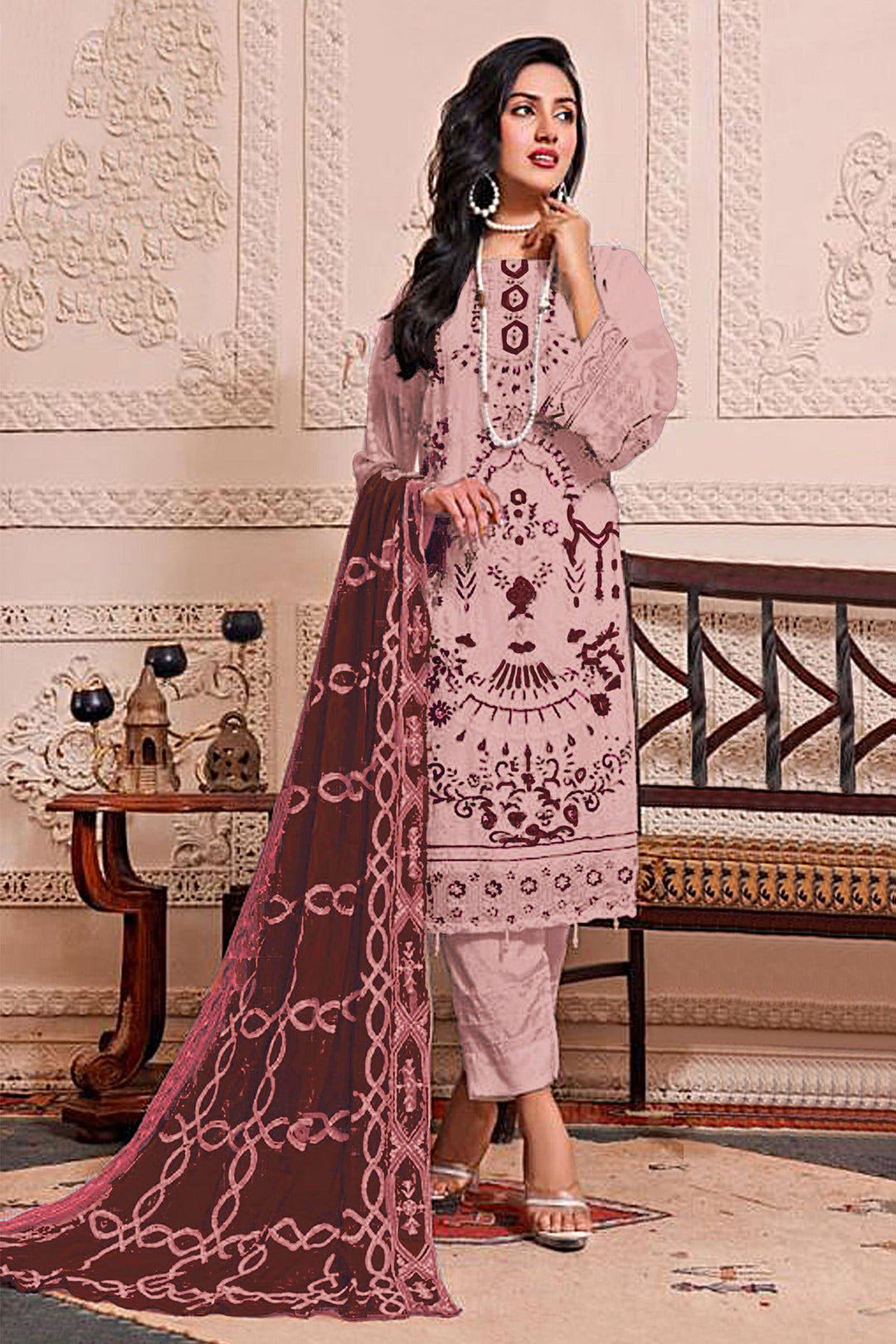 Stylish Pink Kameez with Dupatta | Designer Georgette Ethnic Suit for Women