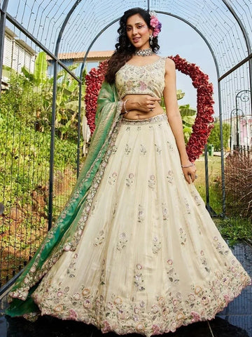 Pista green embroidered lehenga with sequins
