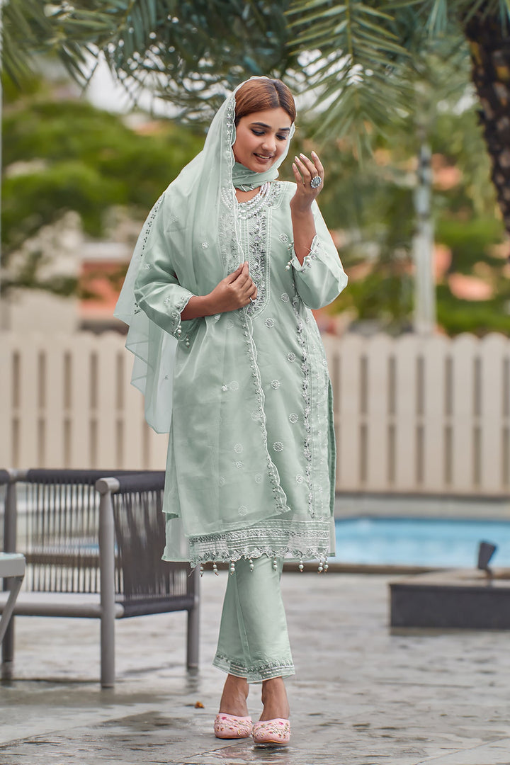 Pista Green Organza Salwar Kameez | Heavy Dupatta Work for Festive