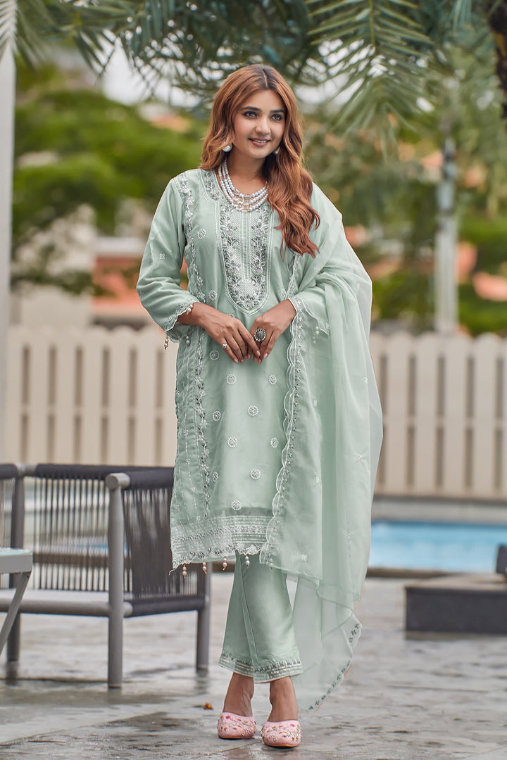 Pista Green Organza Salwar Kameez | Heavy Dupatta Work for Festive