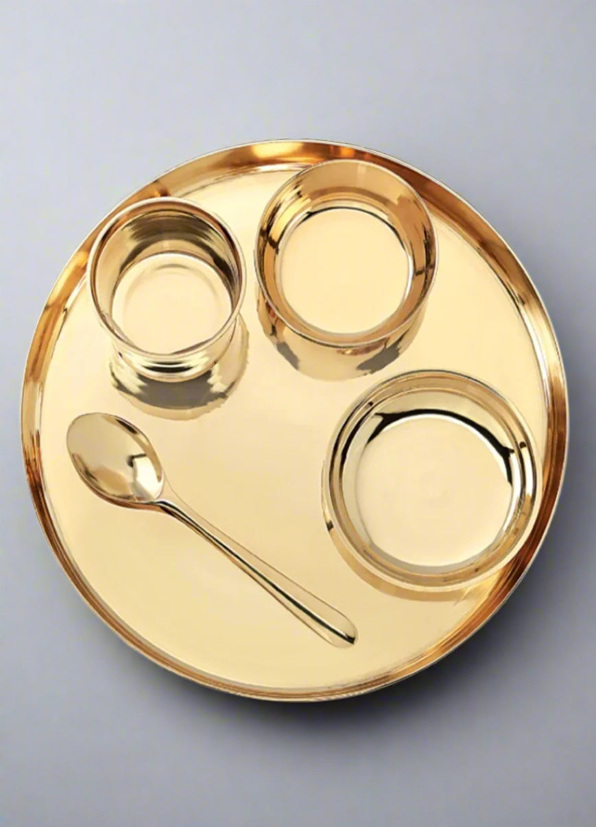 Attro Satvik Kansa/Bronze Dinner Thali Set, 5 Pieces, Gold | Holistic Health