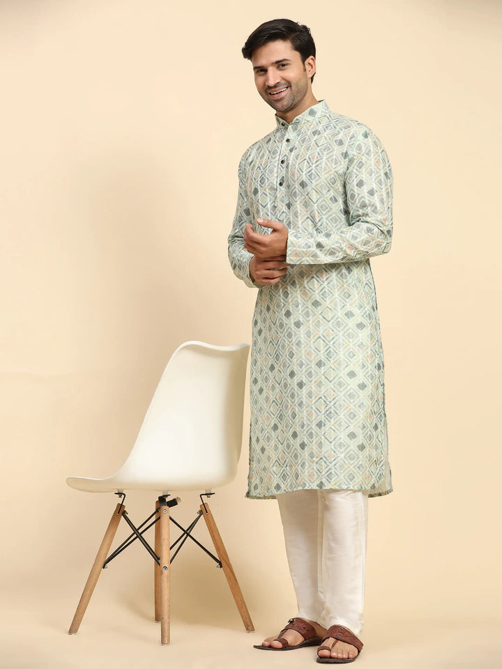 Light Green Kurta Set for Men | Perfect for Mehandi & Haldi Ceremonies
