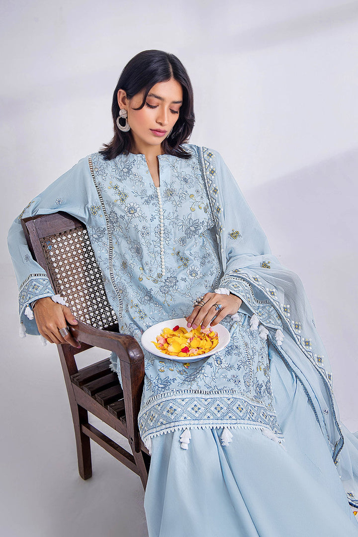 Sky-Blue Heavy Cotton Salwar Kameez | Embroidered with Beautiful Naznin Dupatta