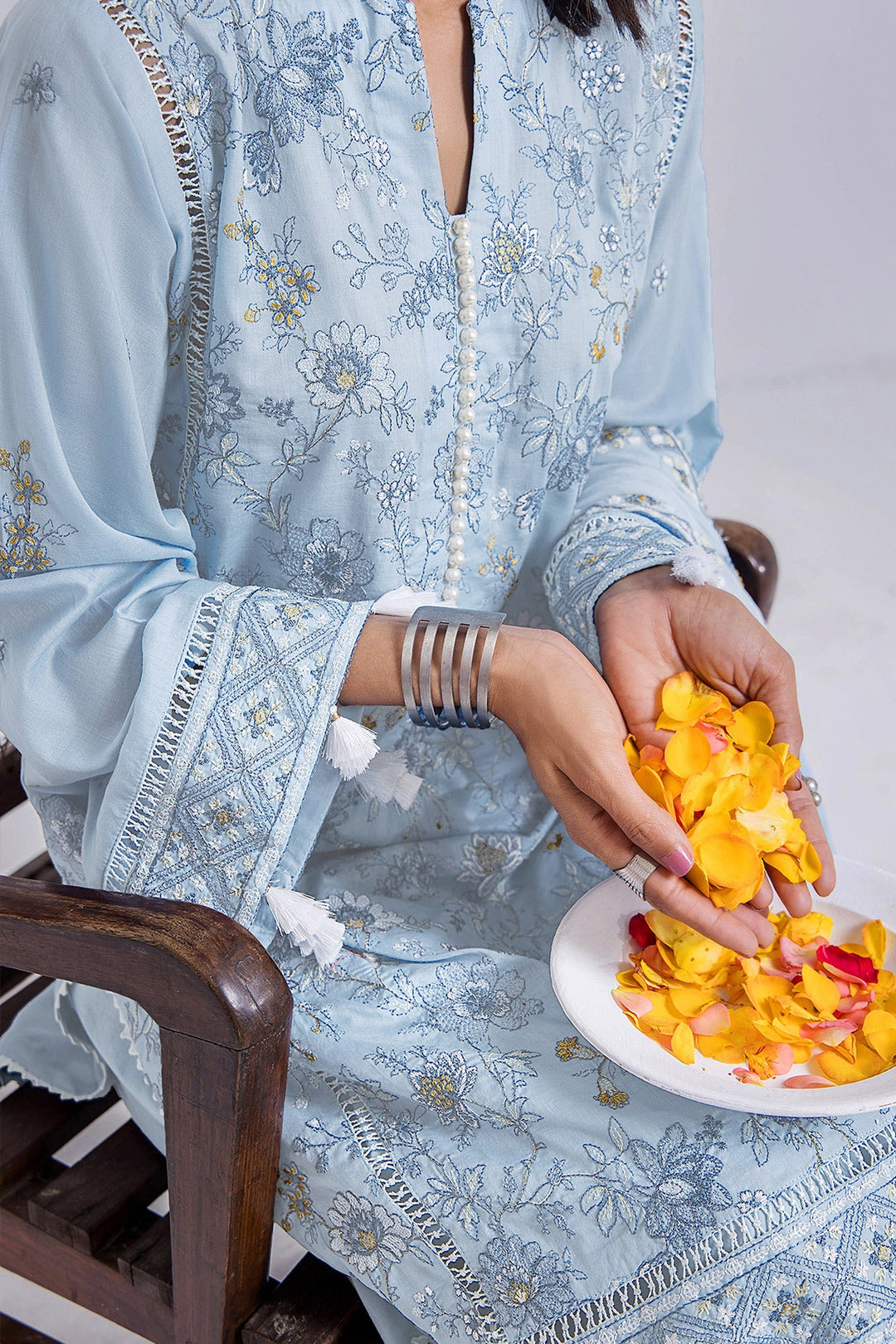 Sky-Blue Heavy Cotton Salwar Kameez | Embroidered with Beautiful Naznin Dupatta