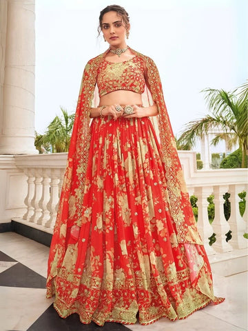 Printed Georgette Lehenga with Resham & Sequin Embroidery

