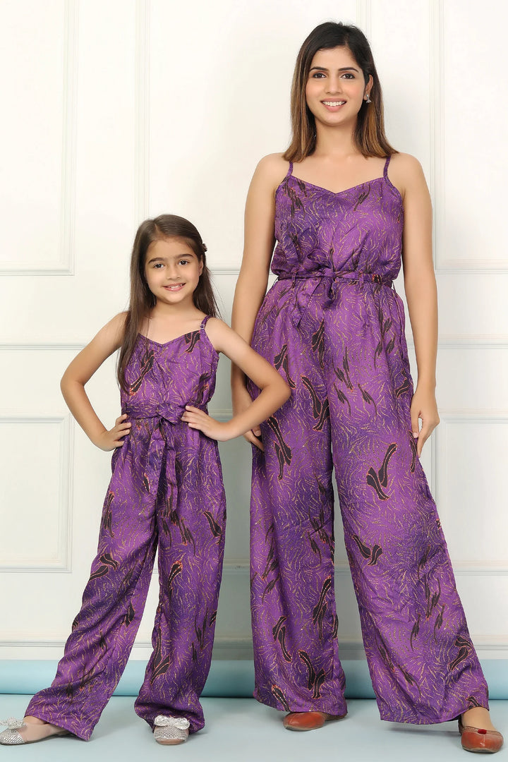 Stylish Matching Purple Spaghetti Jumpsuits for Mom and Daughter - Perfect Twin Set