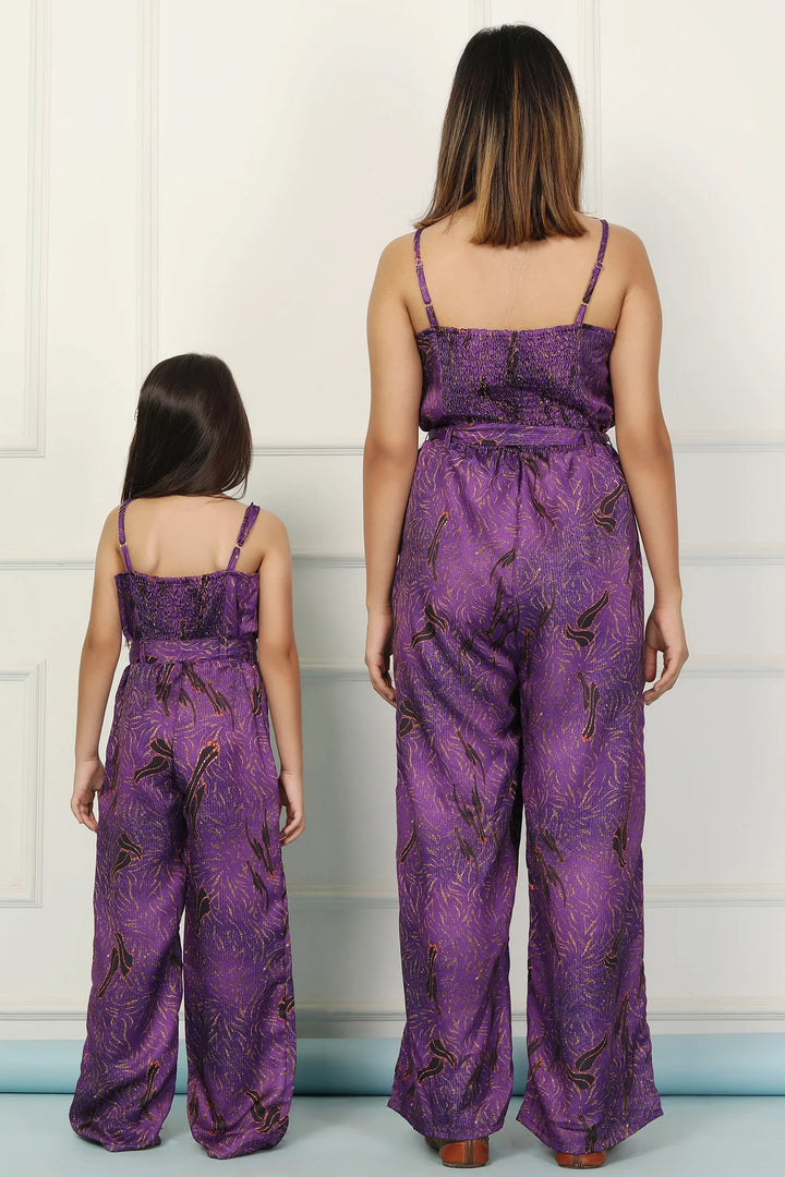 Stylish Matching Purple Spaghetti Jumpsuits for Mom and Daughter - Perfect Twin Set
