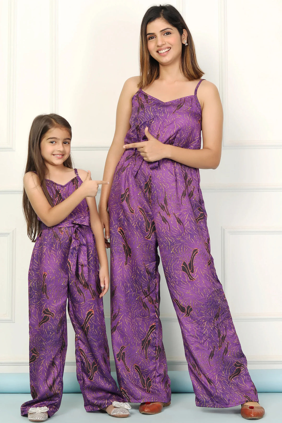 Stylish Matching Purple Spaghetti Jumpsuits for Mom and Daughter - Perfect Twin Set