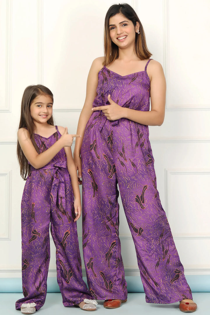 Stylish Matching Purple Spaghetti Jumpsuits for Mom and Daughter - Perfect Twin Set