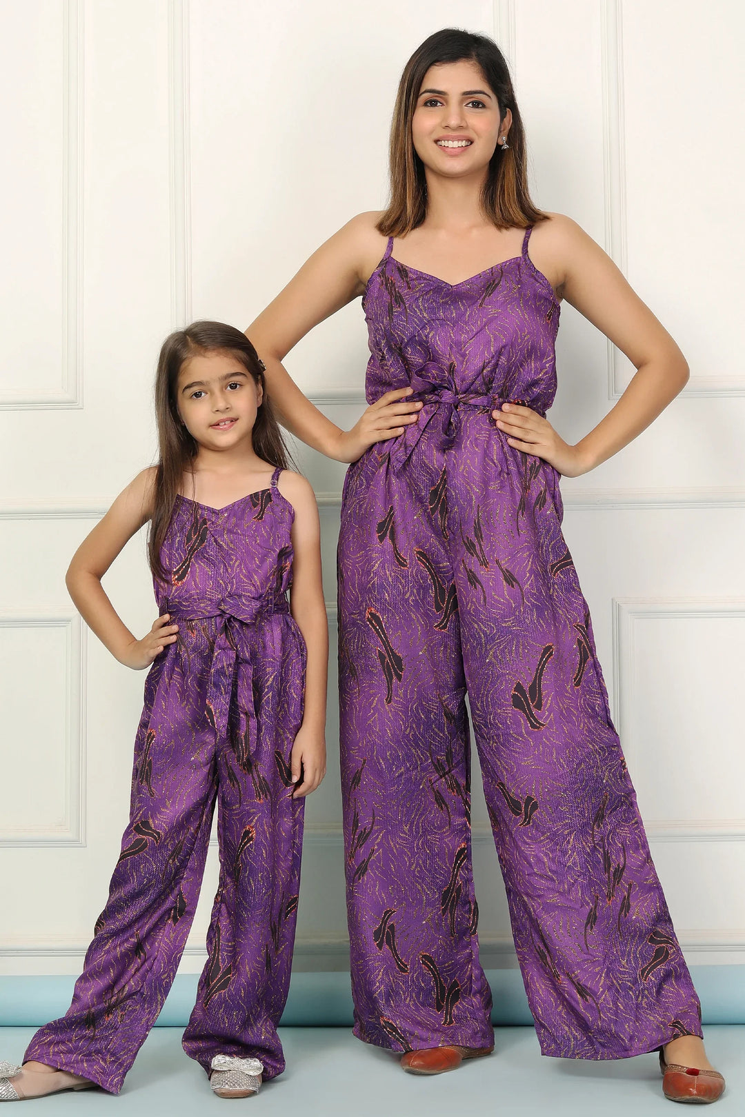 Stylish Matching Purple Spaghetti Jumpsuits for Mom and Daughter - Perfect Twin Set