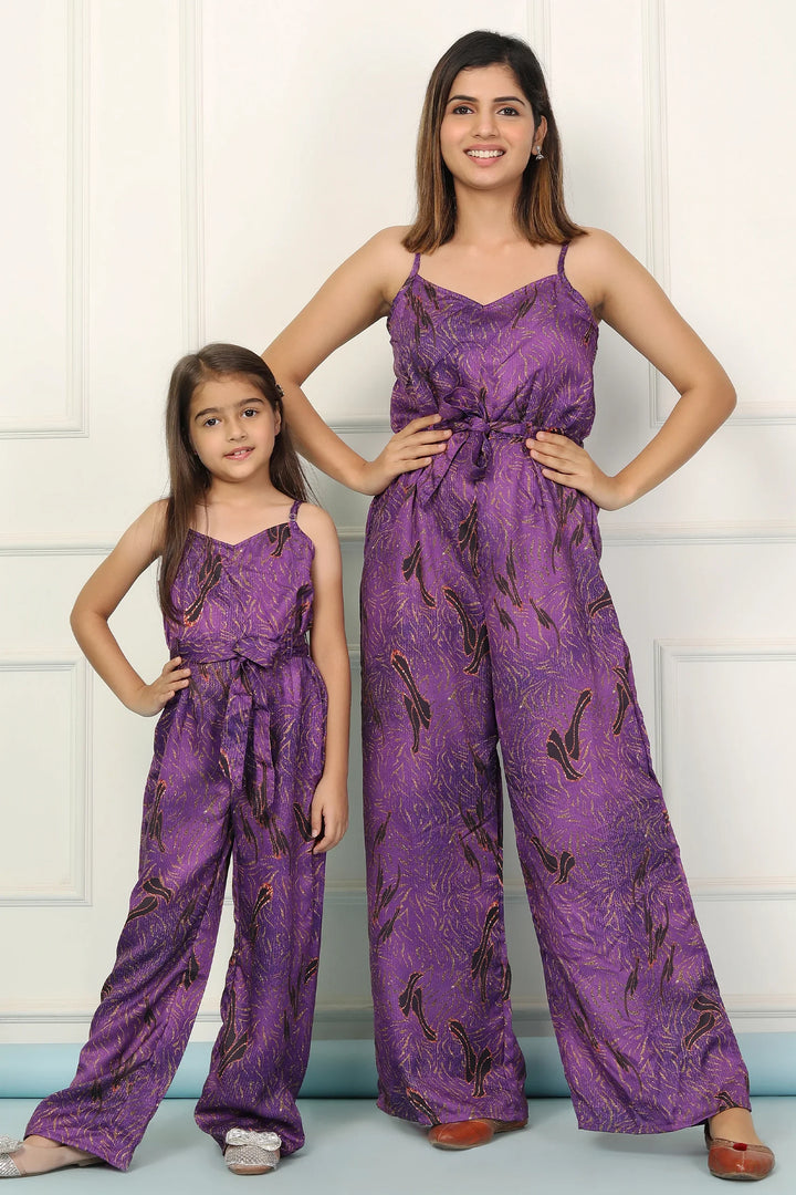 Stylish Matching Purple Spaghetti Jumpsuits for Mom and Daughter - Perfect Twin Set