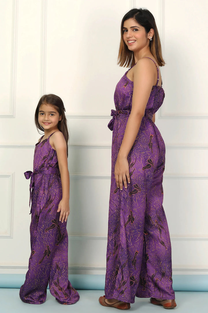 Stylish Matching Purple Spaghetti Jumpsuits for Mom and Daughter - Perfect Twin Set