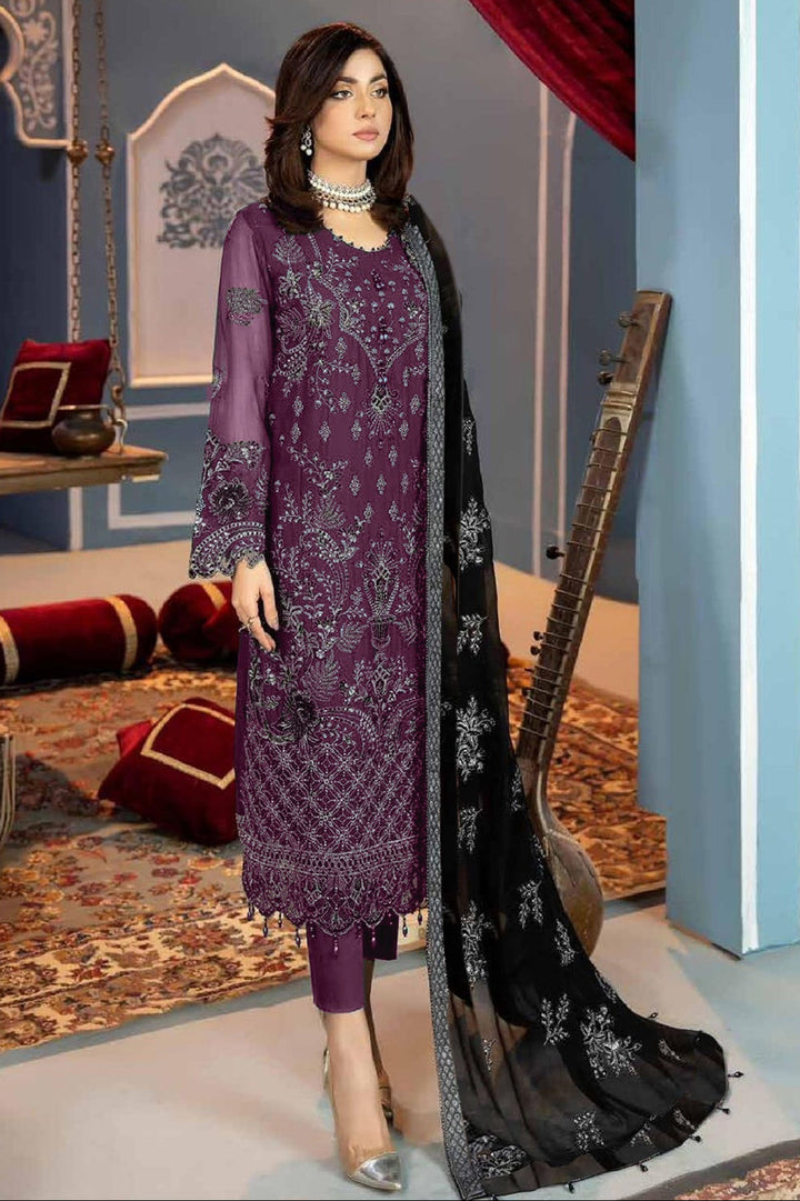 Elegant Purple Salwar Suit | Faux Georgette with Diamond & Moti Work