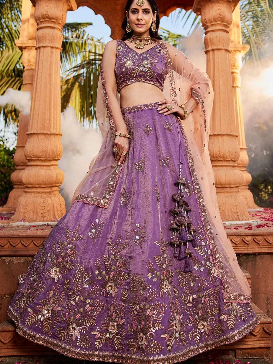 Purple designer lehenga with stone work