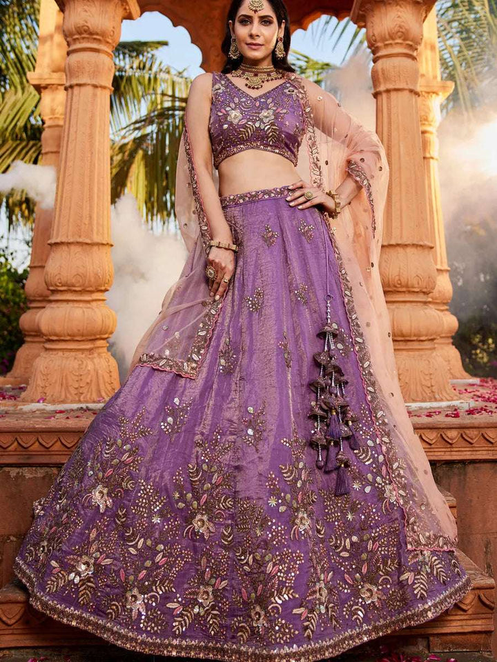 Purple designer lehenga with stone work