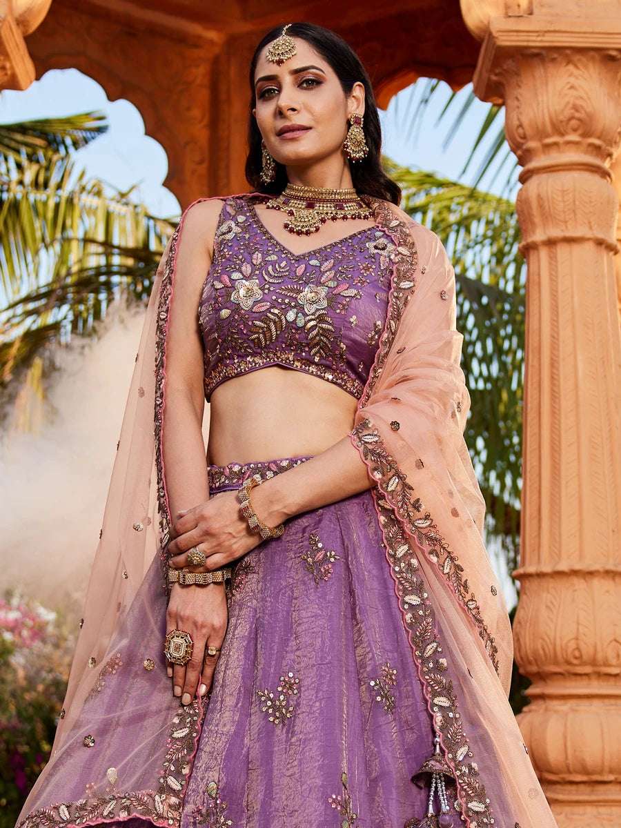 Purple embellished bridal lehenga