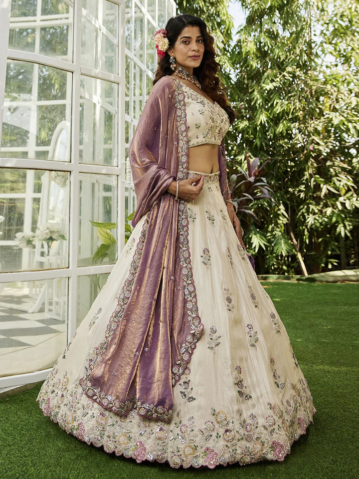 Purple lehenga with intricate embroidery