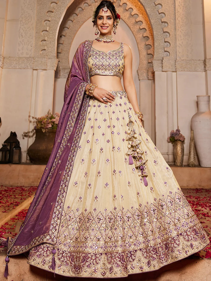 Purple tissue lehenga with beadwork