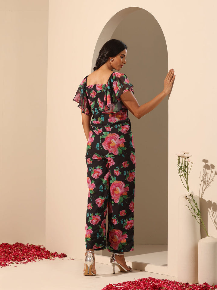 Stylish Gul Gulab Jumpsuit | Black Floral Printed One-Piece