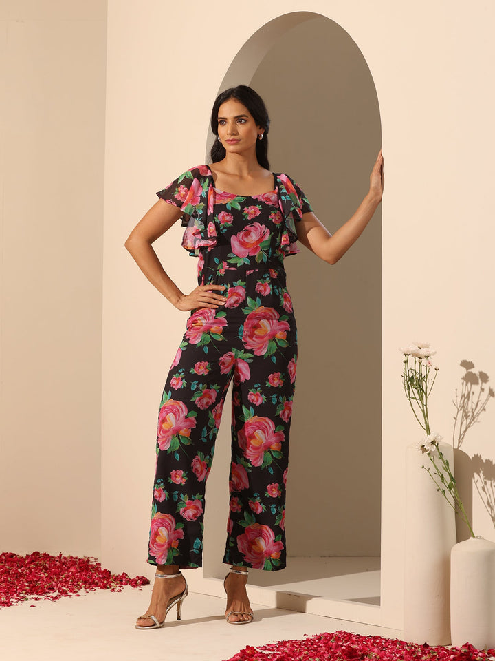Stylish Gul Gulab Jumpsuit | Black Floral Printed One-Piece