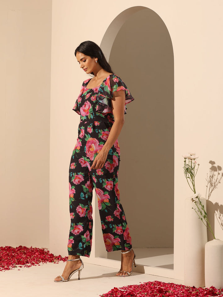 Stylish Gul Gulab Jumpsuit | Black Floral Printed One-Piece