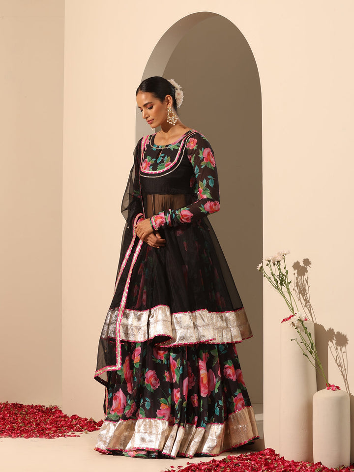 Gul Gulab Black Lehenga Set | Stylish Organza & Georgette Outfit